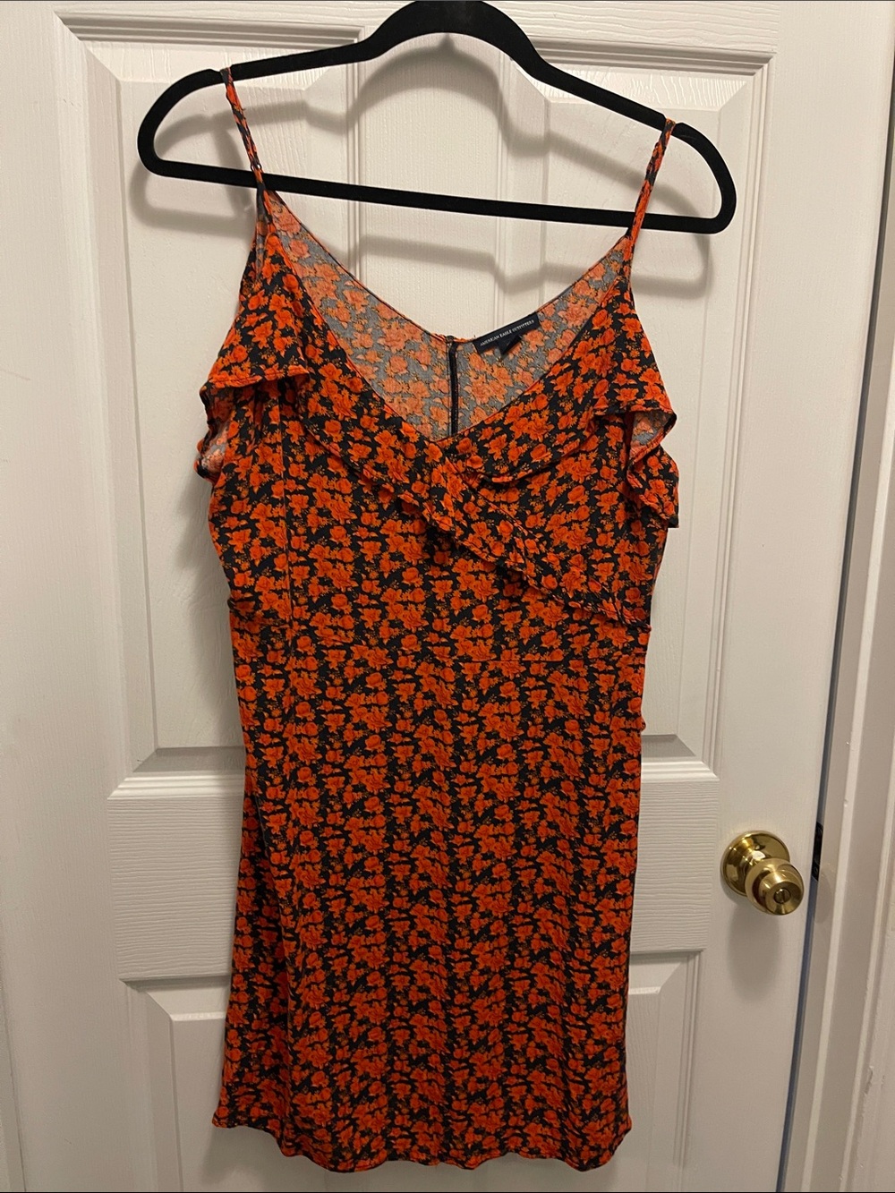 American Eagle Outfitters Black and Orange Floral Slip Mini Dress
